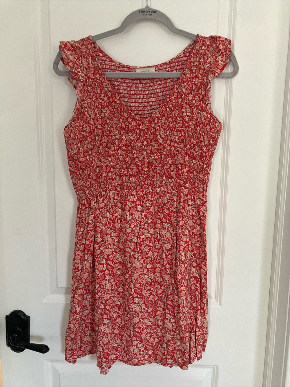 LOFT Red Floral Smocked Mini Dress